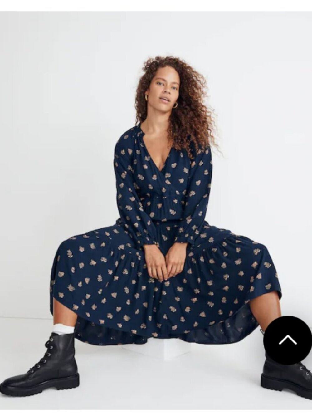Madewell Challis Indigo Blue Floral Midi Dress Womens Size M Deep V-Neckline